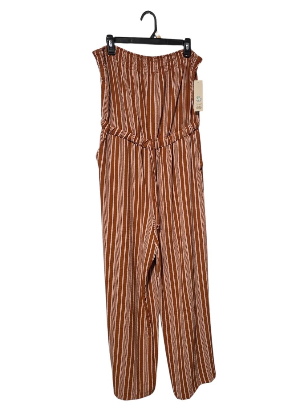 NWT Women's Size L (12-14 ) Rust and White Striped Sleeveless Jumpsuit